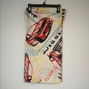 WINDSOR Car Racing Graphic Bodycon Strapless Mini Dress